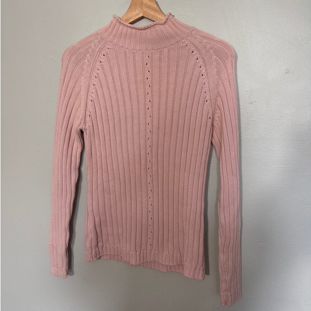 Women's Size S Vintage 90s B Moss Mock Neck Roll Neck Light Pink Cable Sweater